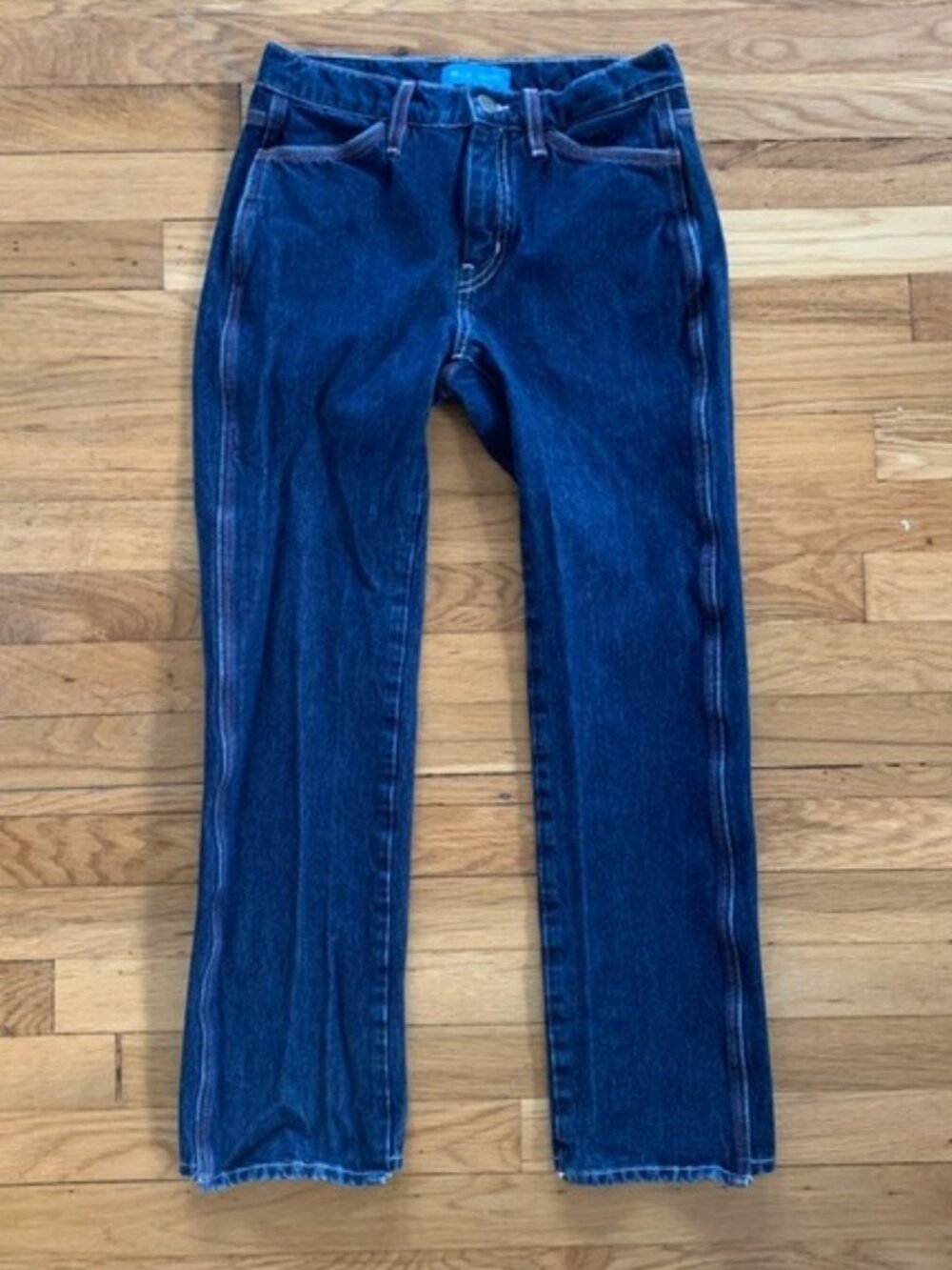 Anthropologie Straight Jeans Size 25 MiH Cult Midrise Dark Wash Stretch Contrast